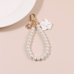 Hofar Pearl Keychain Keyring Hand Wrist Lanyard Wristlet Strap Bracelet Charm for Key Wallet ANGLE-G