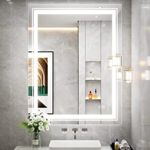 jsneijder 28x36 led bathroom mirror,led mirror with lights,dimmable anti-fog mirror