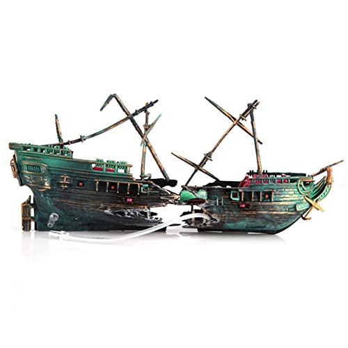 SLOCME Aquarium Shipwreck Decorations - Air Bubbler Sunken Ship Ornament, Fish Tank Air Action Aerating Decorations