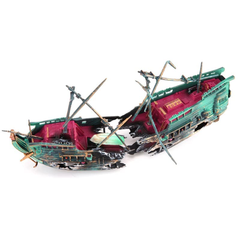 SLOCME Aquarium Shipwreck Decorations - Air Bubbler Sunken Ship Ornament, Fish Tank Air Action Aerating Decorations