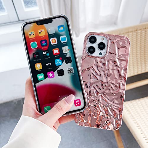 Compatible for iPhone 13 Pro Max Case Cute Luxury Designer Tin Foil Pleated Phone Cover for Women Electroplated Sparkly Silicone Protective Slim Fit Soft Case 6.7Inch (Silver Glossy-iPhone 13 Pro Max)