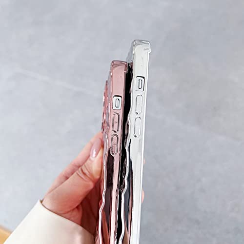 Compatible for iPhone 13 Pro Max Case Cute Luxury Designer Tin Foil Pleated Phone Cover for Women Electroplated Sparkly Silicone Protective Slim Fit Soft Case 6.7Inch (Silver Glossy-iPhone 13 Pro Max)