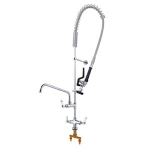 maxsen commercial faucet with sprayer deck mounted 43 inch height pre-rinse faucet commercial sink faucet ideal for food service commercial kitchens restaurant hotel 12 inch swing spout