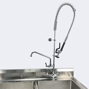 MaxSen Commercial Faucet with Sprayer Deck Mounted 43 Inch Height Pre-Rinse Faucet Commercial Sink Faucet Ideal for Food Service Commercial Kitchens Restaurant Hotel 12 Inch Swing Spout