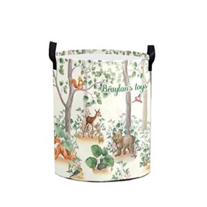 woodland animals personalized laundry basket ,custom foldable storage bins laundry hamper for nursery pet toys clothes