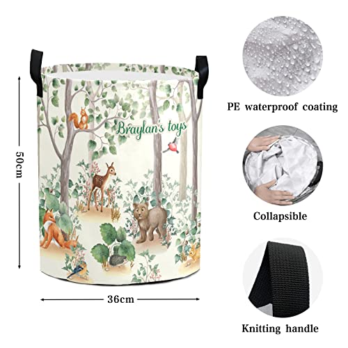 Woodland Animals Personalized Laundry Basket ,Custom Foldable Storage Bins Laundry Hamper for Nursery Pet Toys Clothes