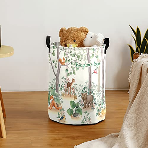 Woodland Animals Personalized Laundry Basket ,Custom Foldable Storage Bins Laundry Hamper for Nursery Pet Toys Clothes