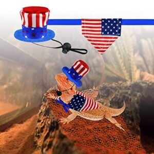 Vehomy 4Pcs Independence Day Bearded Dragon Costume 4th of July Bearded Dragon Hats Lizard Bandanas Lizard Uncle Sam Hat American Flag Hat Lizard Flag Bandana Scarf for Hamster Leopard Gecko