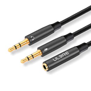 ulbre headphone splitter for computer 3.5mm female to 2 dual 3.5mm male headphone mic audio y splitter cable microphone stereo jack earphones port cord gaming headset to pc laptop