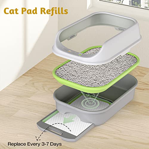 MIZOK Cat Pads 16.9x11.4in Refills for Litter Box, 6-Layer Leak-Proof Super Absorbent Up to 15-Cup Green Tea Odor-Control, Disposable (30 Counts)