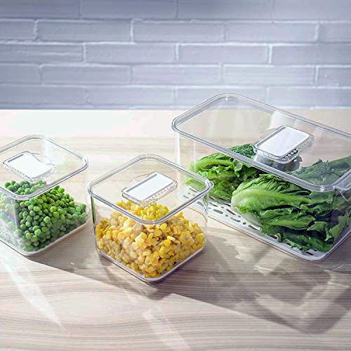 GEDLIRE Produce Saver Containers for Refrigerator 3 Pack, Stackable Plastic Fridge Food Fruit Vegetables Storage Bins with Vented Lids, Clear Freezer Fresh Keeper Organizers and Storage Container Set