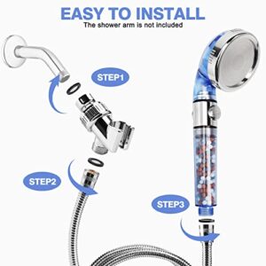 Shower Head with Handheld, HBESTIE Filtered Shower Heads High Pressure with Hose and Holder, Shower Spray Filter Set for Hard Water, Jet Filter Showerhead, Purifying Filtration Mineral Stone Beads