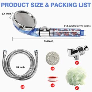 Shower Head with Handheld, HBESTIE Filtered Shower Heads High Pressure with Hose and Holder, Shower Spray Filter Set for Hard Water, Jet Filter Showerhead, Purifying Filtration Mineral Stone Beads