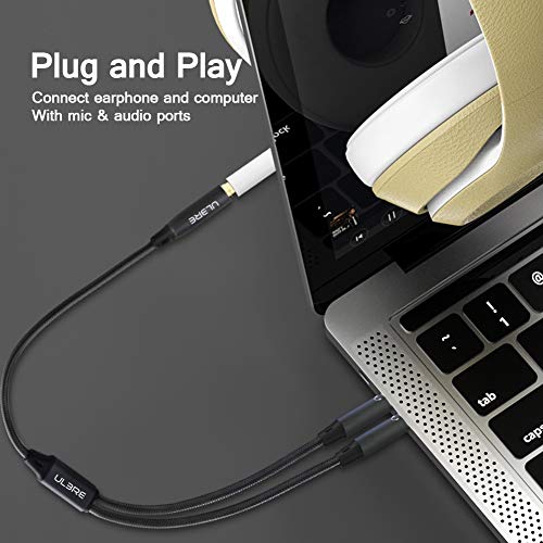 ULBRE Headphone Splitter for Computer, 3.5mm Female to 2 Dual 3.5mm Male Mic, Audio Y Splitter Cable for Gaming Headset to PC