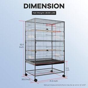 Bird Cage, Large Parrot Cage 53-inch Birdcage Wrought Iron Large Flight King Bird Cage for Large Bird Cockatiels Parakeets Green Cheek Conures Pigeons Parrot Bird Cage with Rolling Stand