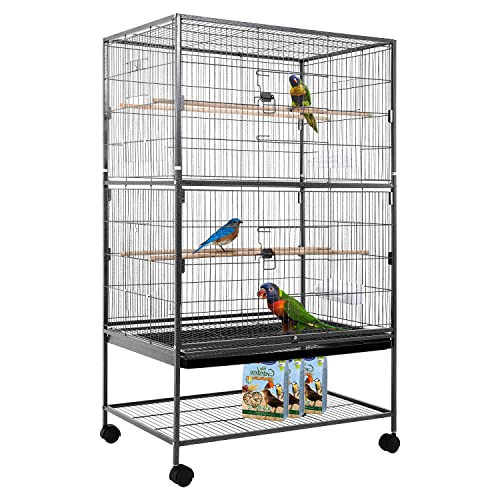 Bird Cage, Large Parrot Cage 53-inch Birdcage Wrought Iron Large Flight King Bird Cage for Large Bird Cockatiels Parakeets Green Cheek Conures Pigeons Parrot Bird Cage with Rolling Stand