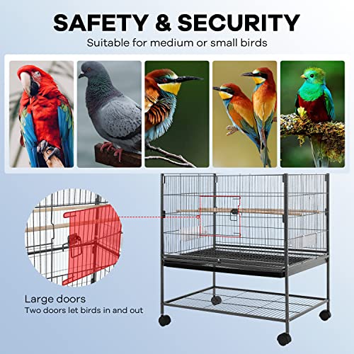 Bird Cage, Large Parrot Cage 53-inch Birdcage Wrought Iron Large Flight King Bird Cage for Large Bird Cockatiels Parakeets Green Cheek Conures Pigeons Parrot Bird Cage with Rolling Stand