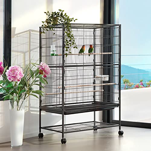 Bird Cage, Large Parrot Cage 53-inch Birdcage Wrought Iron Large Flight King Bird Cage for Large Bird Cockatiels Parakeets Green Cheek Conures Pigeons Parrot Bird Cage with Rolling Stand