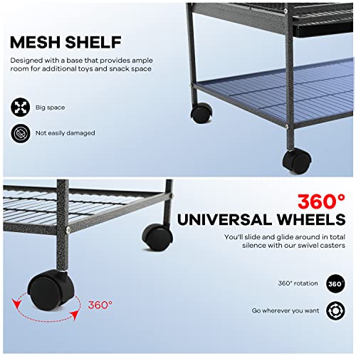 Bird Cage, Large Parrot Cage 53-inch Birdcage Wrought Iron Large Flight King Bird Cage for Large Bird Cockatiels Parakeets Green Cheek Conures Pigeons Parrot Bird Cage with Rolling Stand