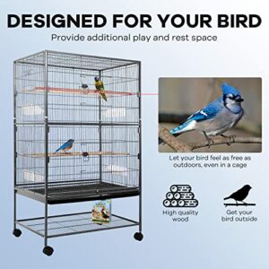 Bird Cage, Large Parrot Cage 53-inch Birdcage Wrought Iron Large Flight King Bird Cage for Large Bird Cockatiels Parakeets Green Cheek Conures Pigeons Parrot Bird Cage with Rolling Stand