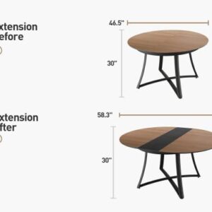 Acanva Extension Oval/Round Dining Table for 6, Expandable Butterfly Leaf & Sturdy Base, Suit for Kitchen, Living Room & Apartment, 46.5”W(+11.8) x 46.5”D x 30.1”H, Light Oak/Black