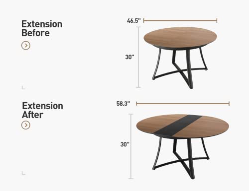 Acanva Extension Oval/Round Dining Table for 6, Expandable Butterfly Leaf & Sturdy Base, Suit for Kitchen, Living Room & Apartment, 46.5”W(+11.8) x 46.5”D x 30.1”H, Light Oak/Black