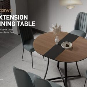 Acanva Extension Oval/Round Dining Table for 6, Expandable Butterfly Leaf & Sturdy Base, Suit for Kitchen, Living Room & Apartment, 46.5”W(+11.8) x 46.5”D x 30.1”H, Light Oak/Black