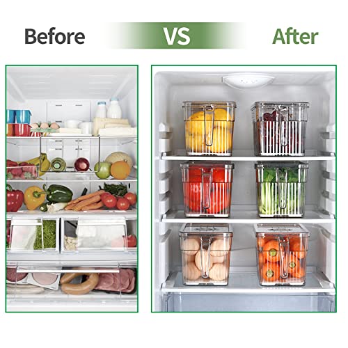 Fridge Organizer with Freshness Timer Lid, Stackable Refrigerator Organizer Bins with Front Handle and Drain Tray, BPA-FREE Clear Plastic Food Storage Bins for Kitchen, Pantry, Cabinet ( 3L, 4Pack)