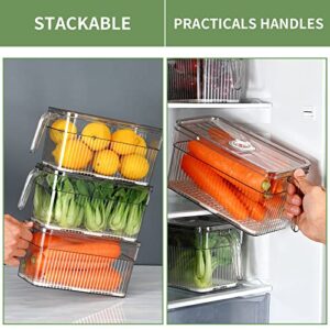 Fridge Organizer with Freshness Timer Lid, Stackable Refrigerator Organizer Bins with Front Handle and Drain Tray, BPA-FREE Clear Plastic Food Storage Bins for Kitchen, Pantry, Cabinet ( 3L, 4Pack)