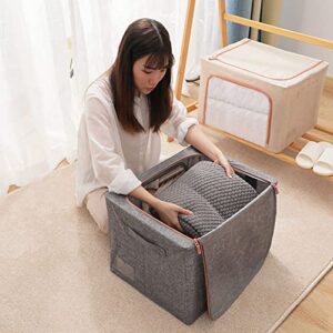 OJIMO Foldable Clothes Storage Bins 2 Pack,Stackable Metal Frame Storage Box w/Reinforced Handle, Stackable Thick Linen Fabric Closet Organizer Set with Clear Windows, Sturdy Zippers(15.4x11.4x7.9in)