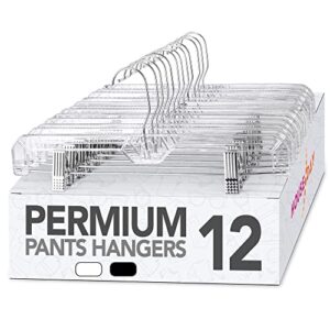 house day pants hangers 12 pack skirt hangers with clips 14 inch clear hangers 360-rotating stainless steel clips,hangers with adjustable clips for adult and hangers for pants, skirts, jeans,slacks