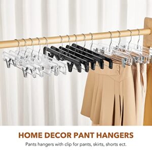 HOUSE DAY Pants Hangers 12 Pack Skirt Hangers with Clips 14 Inch Clear Hangers 360-Rotating Stainless Steel Clips,Hangers with Adjustable Clips for Adult and Hangers for Pants, Skirts, Jeans,Slacks