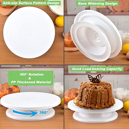 Suuker 11 Inch Rotating Cake Turntable,Professional Plastic Revolving Cake Stand with 3 Cake Scrapers for Pastries,Cupcakes and Cake Decorations,Baking Cake Decorating Kits Supplies(White)