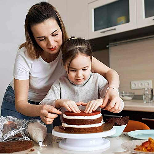 Suuker 11 Inch Rotating Cake Turntable,Professional Plastic Revolving Cake Stand with 3 Cake Scrapers for Pastries,Cupcakes and Cake Decorations,Baking Cake Decorating Kits Supplies(White)