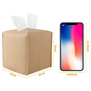 DIGHEIGG Tissue Box Cover, Modern PU Leather Square Tissue Box Holder - Bathroom Organizer Decorative Box Holder for Vanity Countertop, Night Stands, Office Desk & Car 5"X5"X5" - Beige