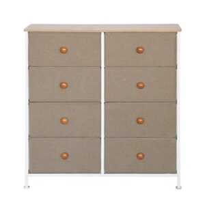 storage tower with 8 drawers, dresser for bedroom, closet organizer unit furniture, corner chest bin organization for living room, dorm, steel frame easy pull fabric bins, wooden top - ds007d