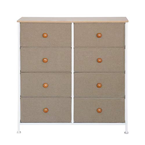 Storage Tower with 8 Drawers, Dresser for Bedroom, Closet Organizer Unit Furniture, Corner Chest Bin Organization for Living Room, Dorm, Steel Frame Easy Pull Fabric Bins, Wooden Top - DS007D