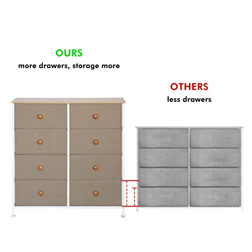 Storage Tower with 8 Drawers, Dresser for Bedroom, Closet Organizer Unit Furniture, Corner Chest Bin Organization for Living Room, Dorm, Steel Frame Easy Pull Fabric Bins, Wooden Top - DS007D