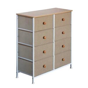 Storage Tower with 8 Drawers, Dresser for Bedroom, Closet Organizer Unit Furniture, Corner Chest Bin Organization for Living Room, Dorm, Steel Frame Easy Pull Fabric Bins, Wooden Top - DS007D