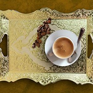 ChanceGift Turkish Tea Coffee Beverage Dinning Gold Serving Tray and Platters with Handled Ottoman Motif Decorative Middle Table Rectangular (16.1x11.6x1Inc) 40x29.5x2cm