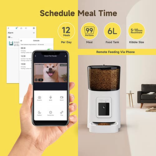 Onliciple 6L Automatic Cat Feeder with HD Camera, Smart WiFi Pet Feeder with App Control, 2-Way Audio, Low Food Alarm, Timed Dog Food Dispenser, HD Video with IR Night Vision, Up to 12 Meals Per Day