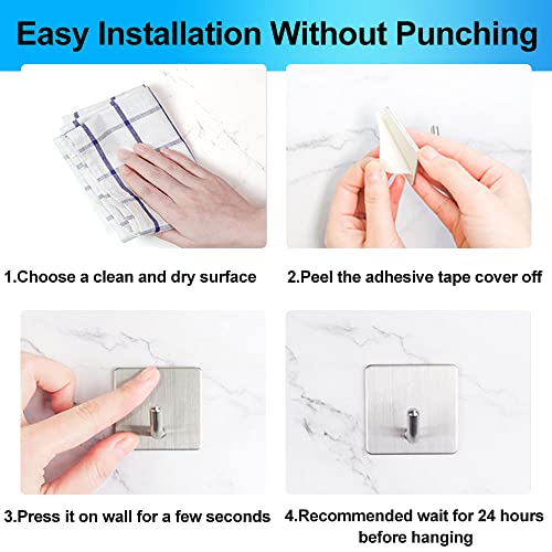 Adhesive Towel Hook Stainless Steel Adhesive Wall Hooks,Waterproof and Anti-Rust Wall Hooks for Hanging,Can Be Used for Keys,Towels,Clothes,Bath Towels,Hats,Kitchen Utensils(4 Pieces)