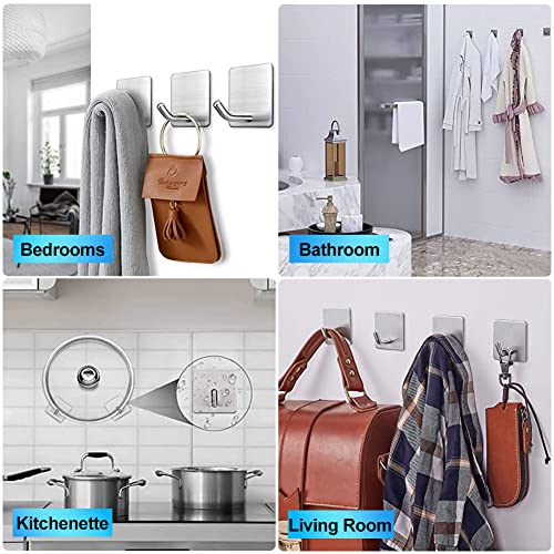 Adhesive Towel Hook Stainless Steel Adhesive Wall Hooks,Waterproof and Anti-Rust Wall Hooks for Hanging,Can Be Used for Keys,Towels,Clothes,Bath Towels,Hats,Kitchen Utensils(4 Pieces)