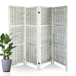 babion 4 panel room divider, grass willow hand-woven screen, room dividers and folding privacy screens, modern wall dividers room bedroom decoration, dividers for home office -grey