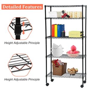 PIKAQTOP 5-Tier Heavy Duty Metal Shelves for Storage Kitchen Garage (750LBS Capacity), Industrial Commercial-Grade Shelves w/Wheels & Leveler Feet, Height Adjustable Wire Rack Shelving for Pantry