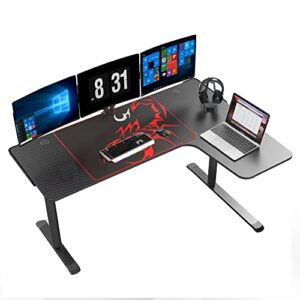 eureka ergonomic l shaped gaming desk, 60 inch l60 home office corner pc computer gamer table large writing workstation gifts w mouse pad cable management, space saving, easy to assemble, right black