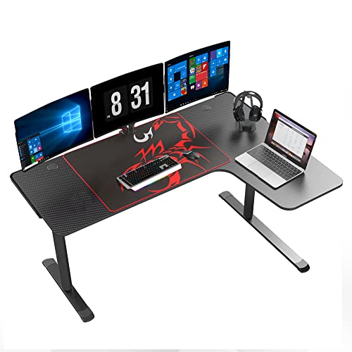 EUREKA ERGONOMIC L Shaped Gaming Desk, 60 Inch L60 Home Office Corner PC Computer Gamer Table Large Writing Workstation Gifts w Mouse Pad Cable Management, Space Saving, Easy to Assemble, Right Black