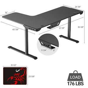 EUREKA ERGONOMIC L Shaped Gaming Desk, 60 Inch L60 Home Office Corner PC Computer Gamer Table Large Writing Workstation Gifts w Mouse Pad Cable Management, Space Saving, Easy to Assemble, Right Black