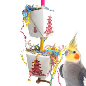 Bonka Bird Toys 3874 Duo Take Out Small Medium Bird Toy Oyster Pail Treat Box Foraging Paper Chew Shred Cockatiel Parakeet Conures and Other Similar Birds