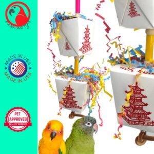 Bonka Bird Toys 3874 Duo Take Out Small Medium Bird Toy Oyster Pail Treat Box Foraging Paper Chew Shred Cockatiel Parakeet Conures and Other Similar Birds